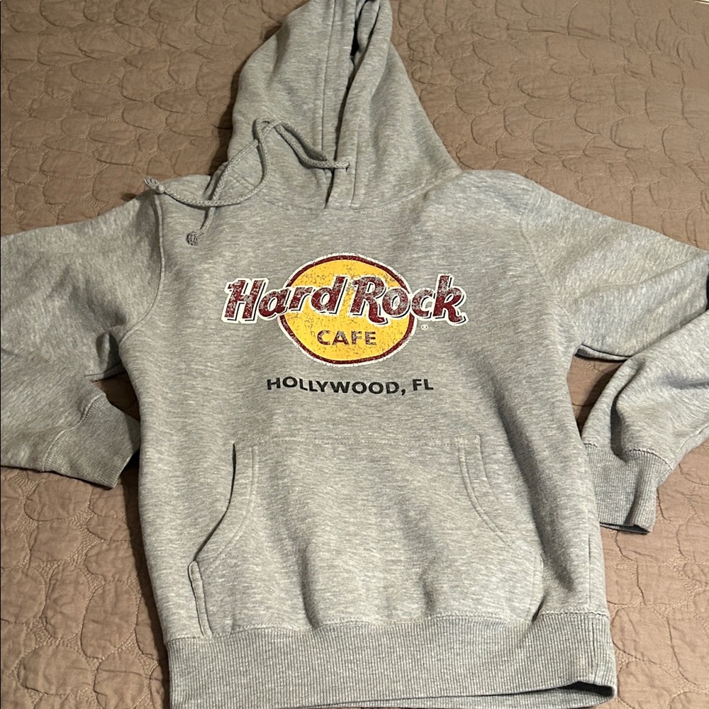 Hard Rock Cafe Gray Hoodie with Red and Yellow Logo